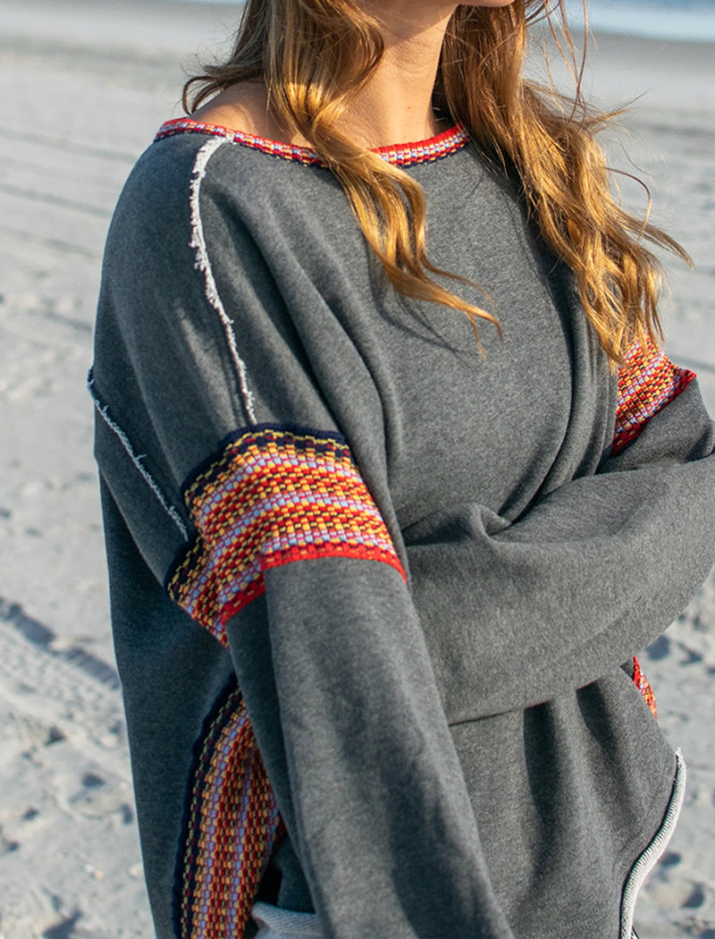 Tribal Accent Crewneck Top