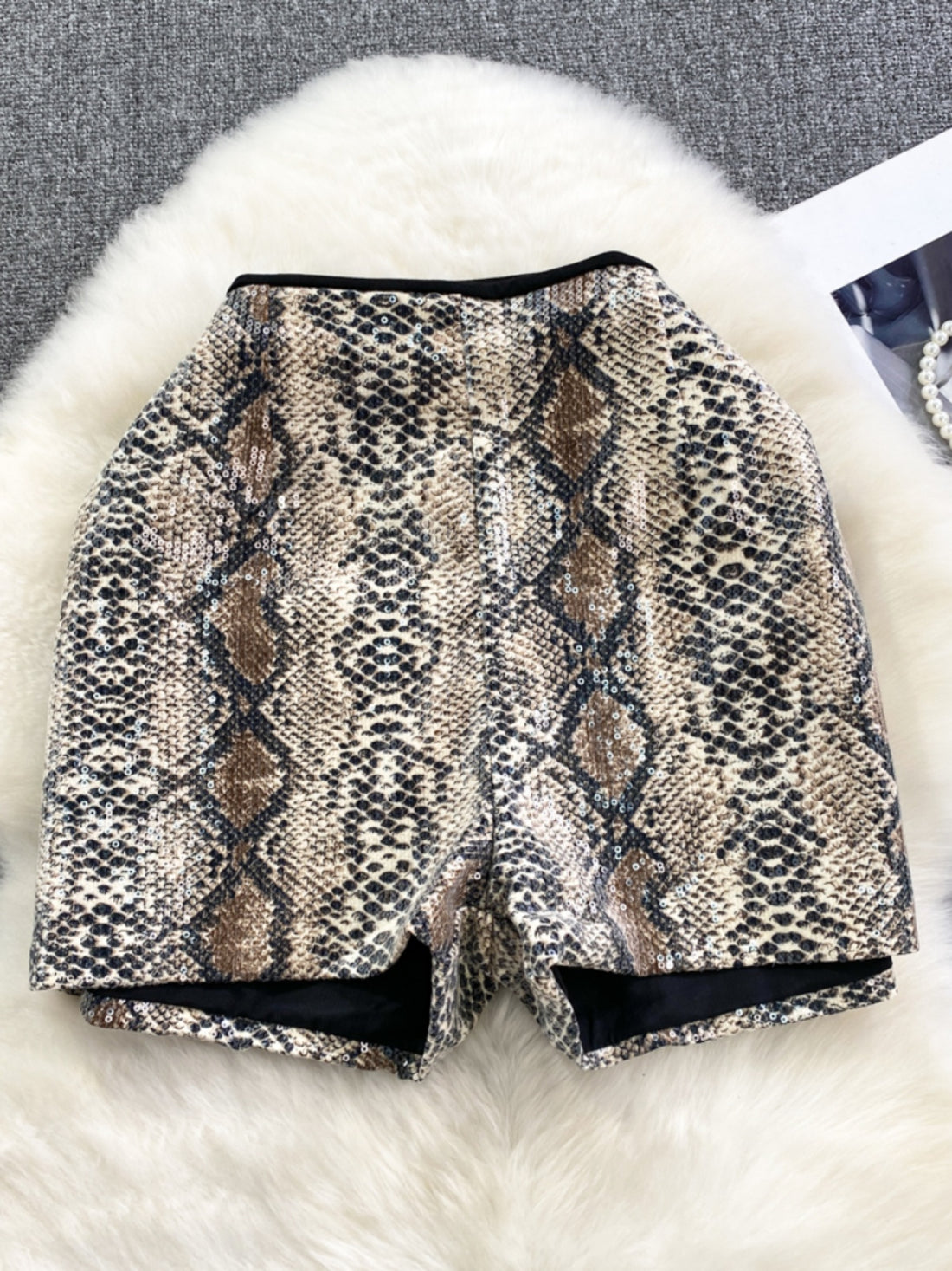 Animal Print Sequin High-Rise Shorts