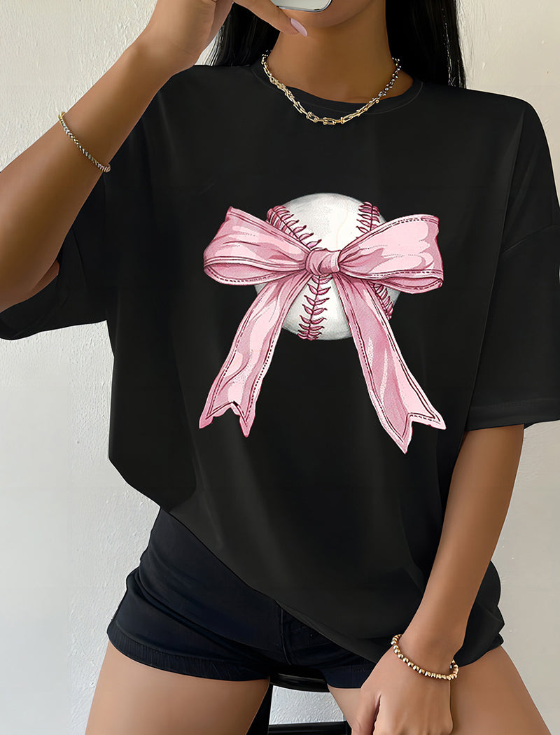 Cherry Bow Graphic Oversized T-Shirt