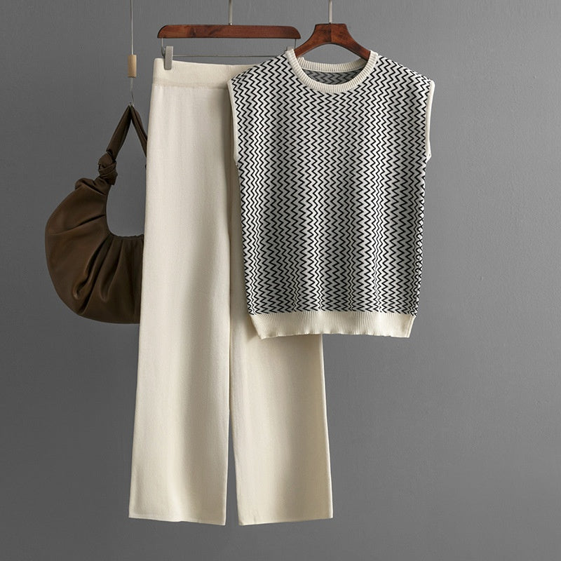 Geometric Knit Sleeveless and Pants Set