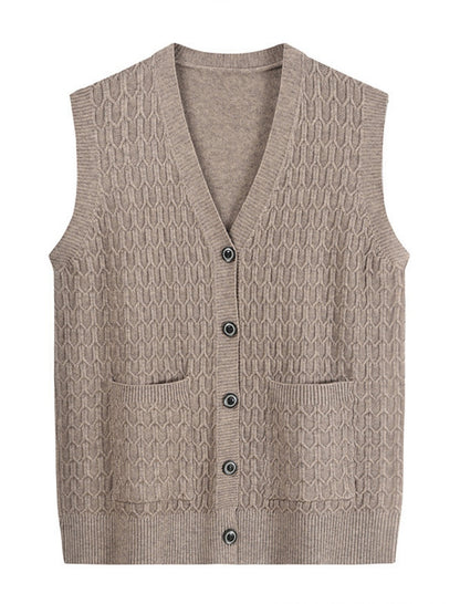 Button-Up Knit Vest with Front Pockets