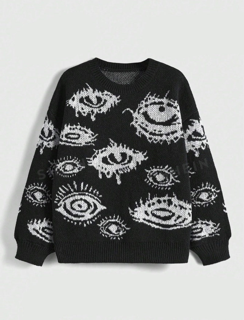 Eye Pattern Graphic Knit Sweater