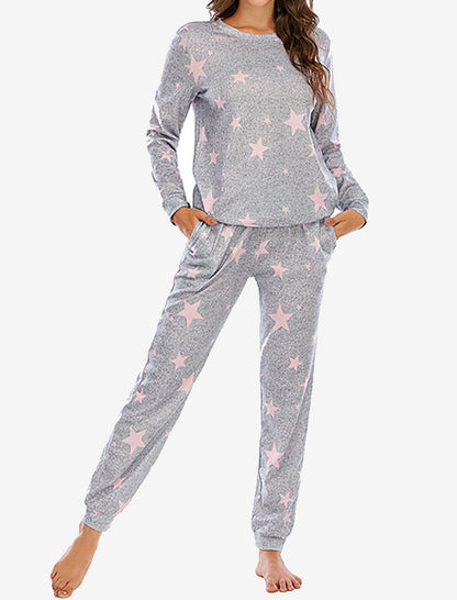 Star Print Long-Sleeve Top and Pants Pajama Set