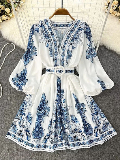 Bohemian V-Neck Belted Dress