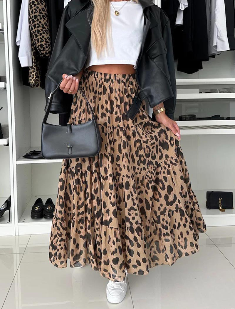 Tiered Leopard Maxi Skirt