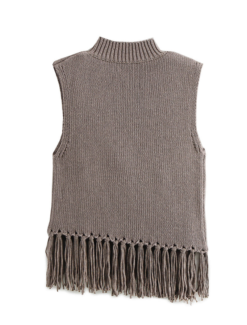 Fringe Detail Knitted Sleeveless Top