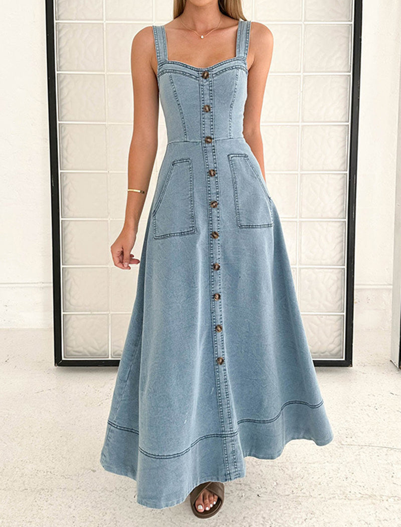 Buttoned Denim Maxi Dress