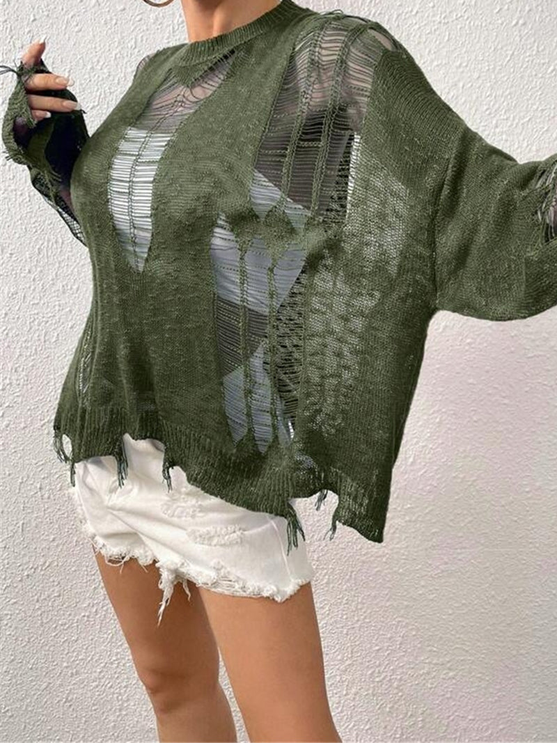 Distressed Sheer Sweater