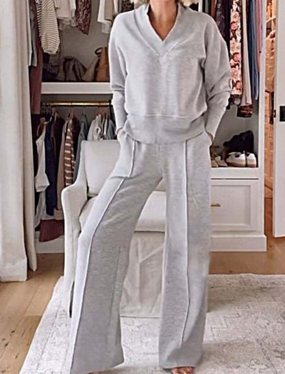 Ribbed Loungewear Set with Wide-Leg Pants