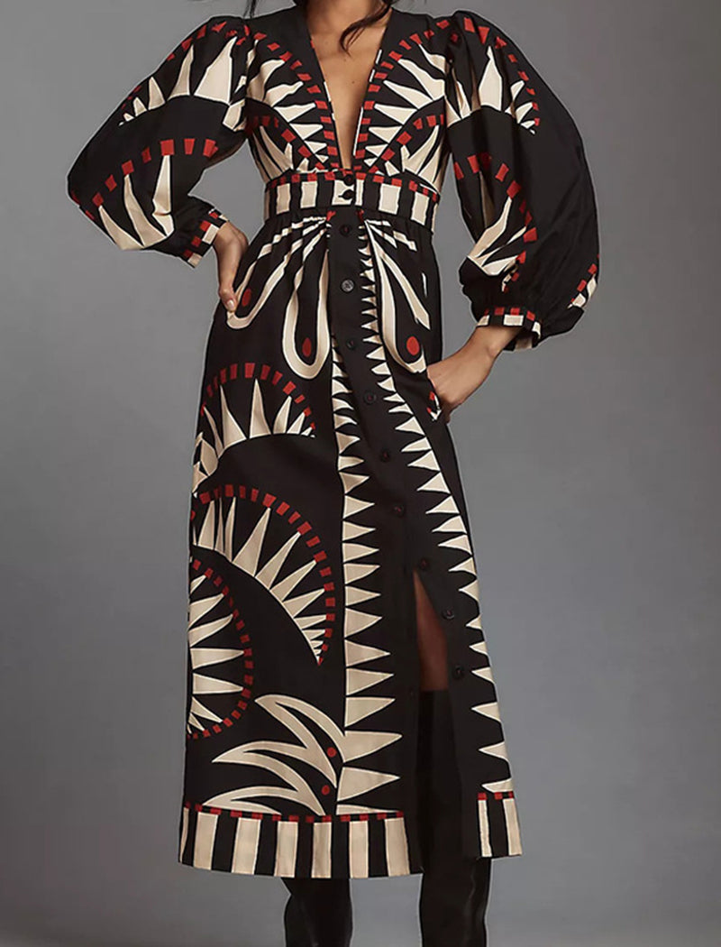 Abstract Print Maxi Dress