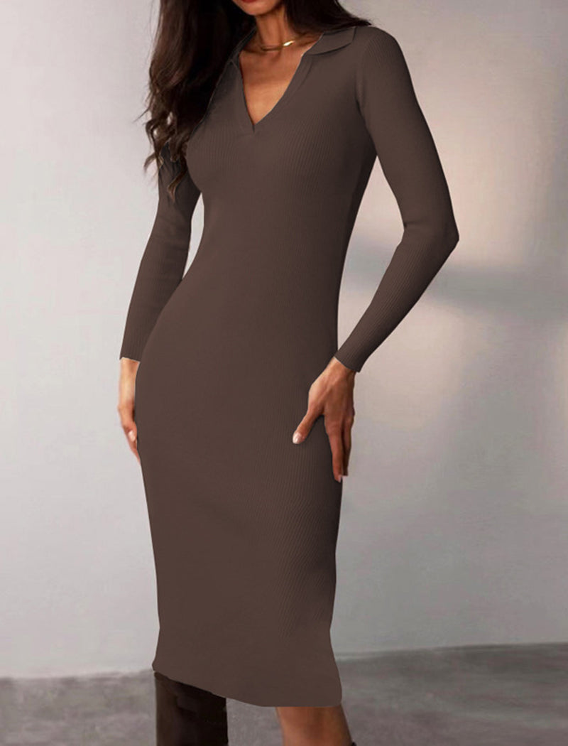 Fitted Ribbed Knit Midi Dress