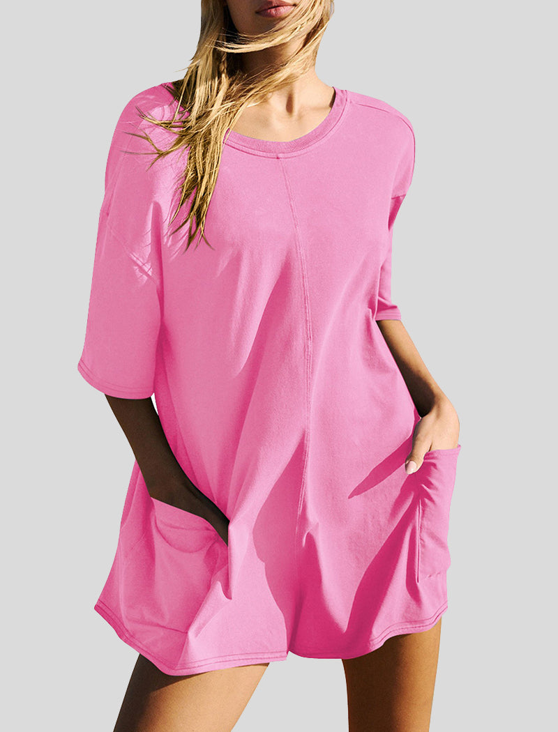 Short Sleeve Backless V-Neck Loose Romper