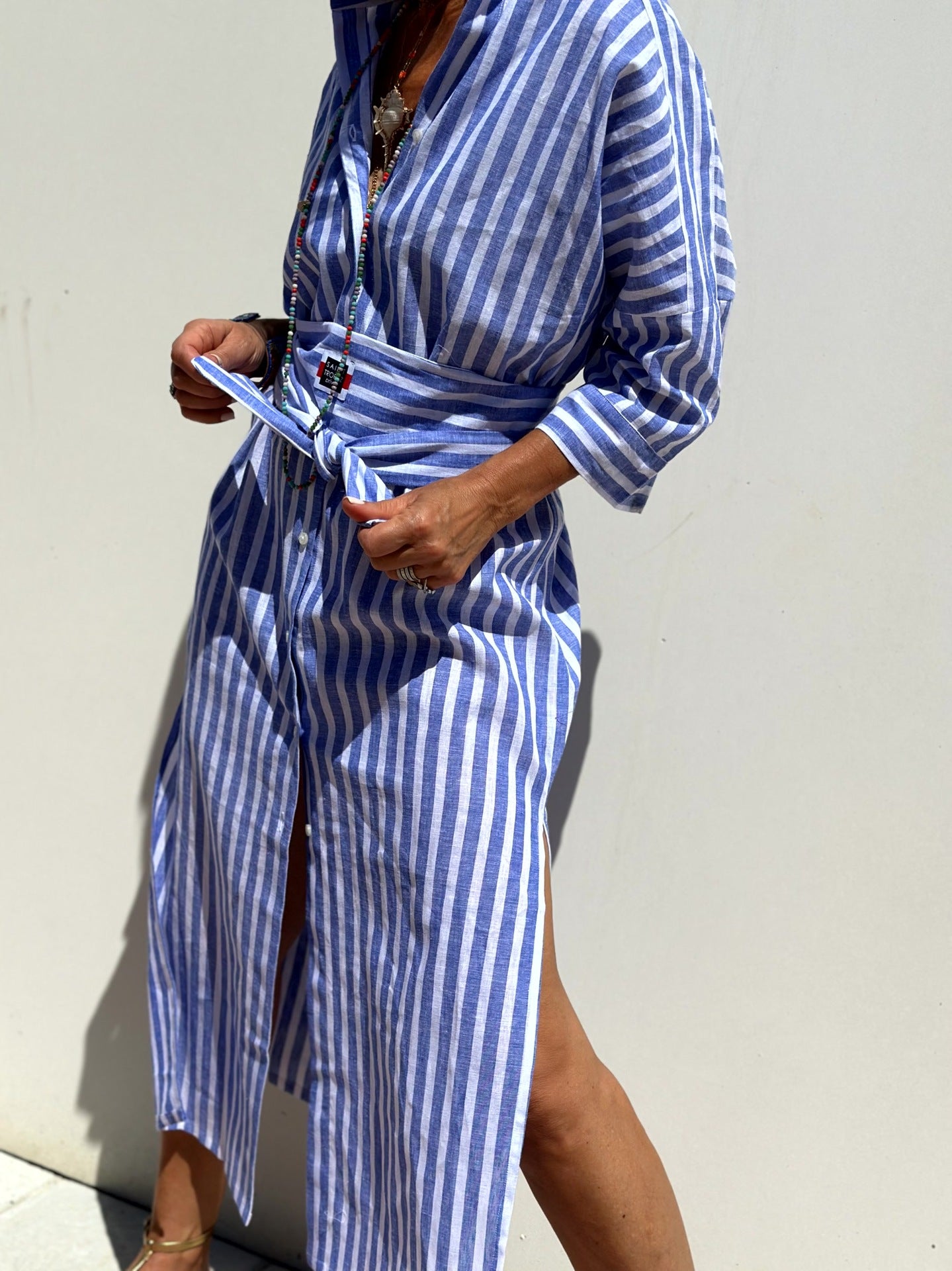 Striped Button-Up Shirt Dress