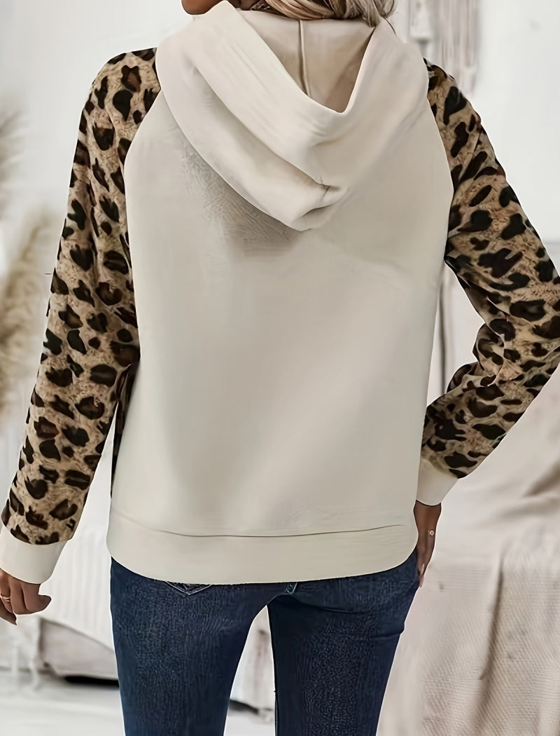 Leopard Print Sleeve Patchwork Hoodie