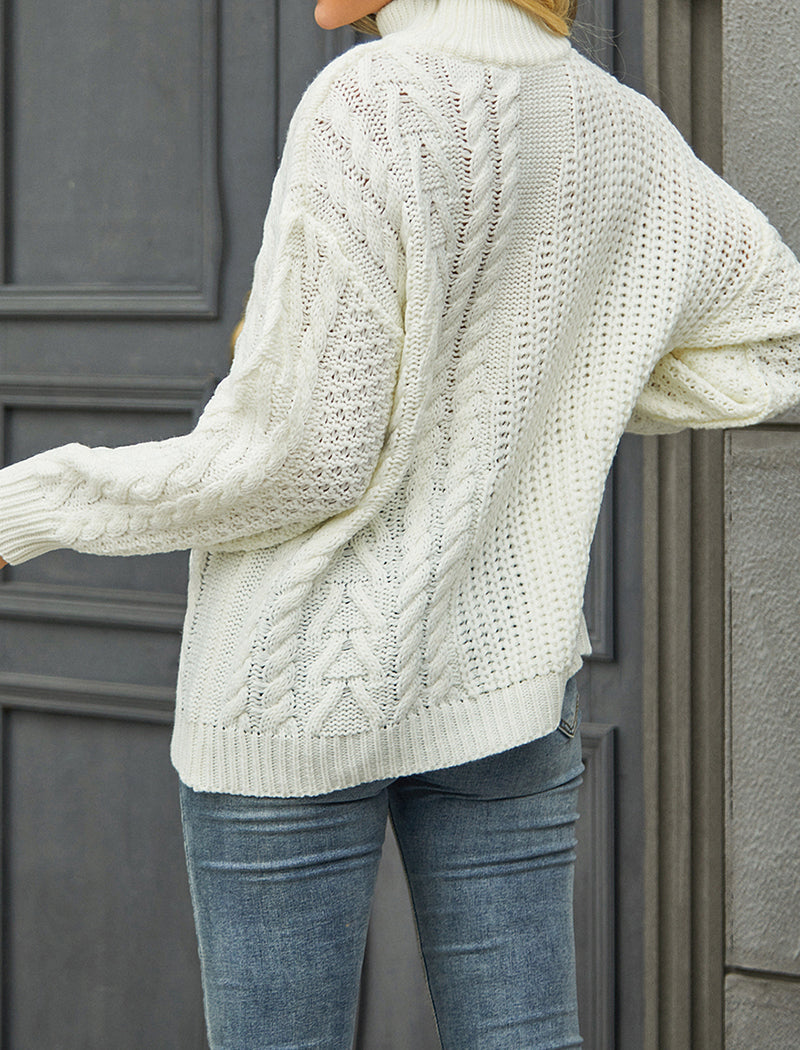 Loose Half-High Neck Cable Knit Sweater