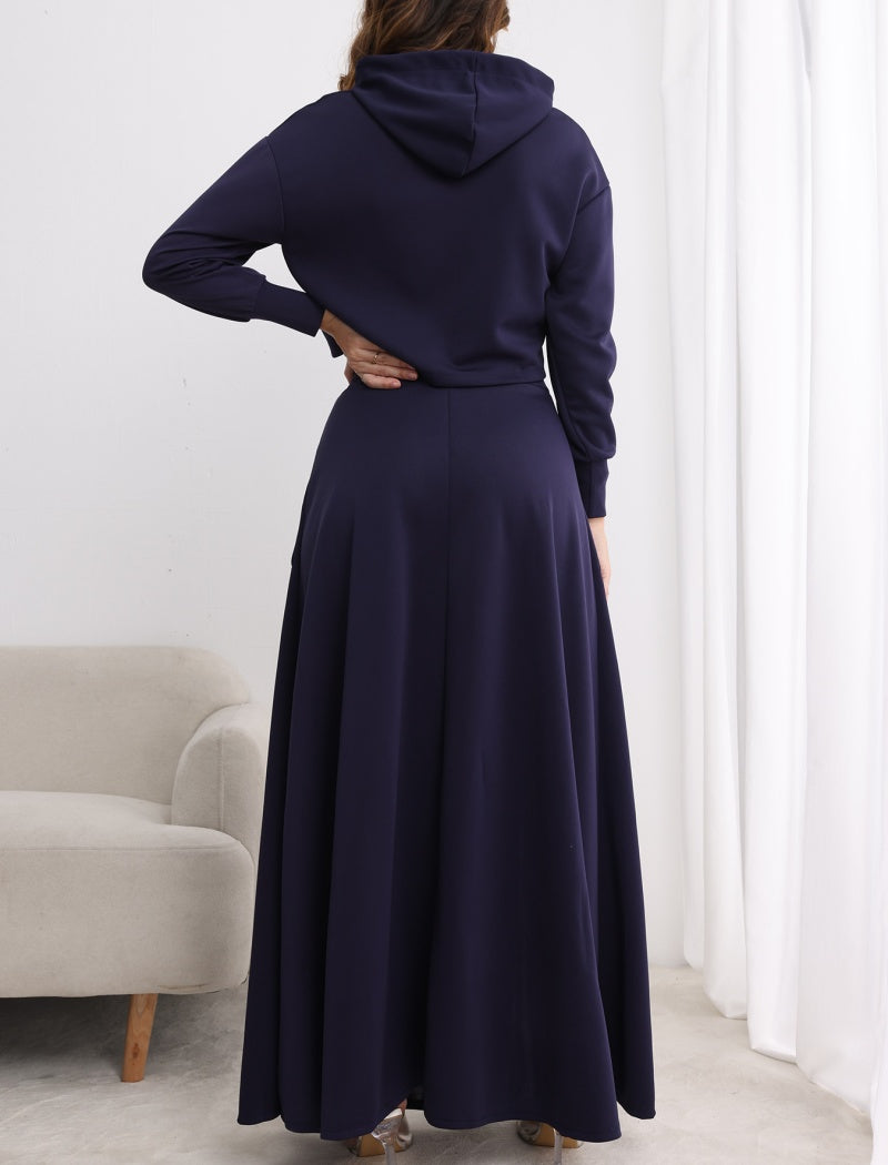 High-Waist Maxi Skirt with Hoodie Set