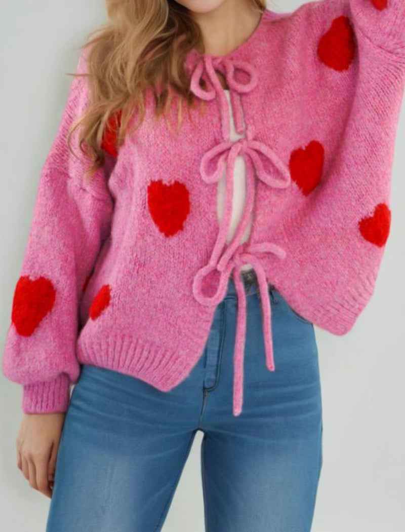 Heart-Accented Tie Front Cardigan