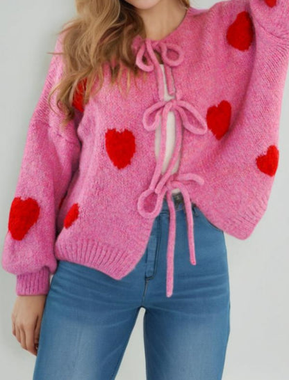 Heart-Accented Tie Front Cardigan