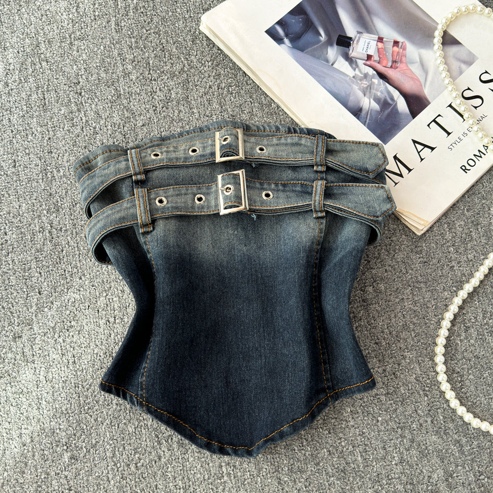 Double Buckle Denim Tube