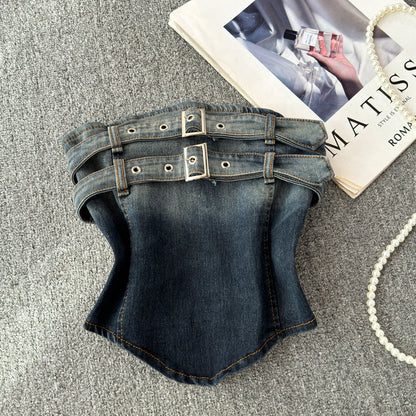Double Buckle Denim Tube
