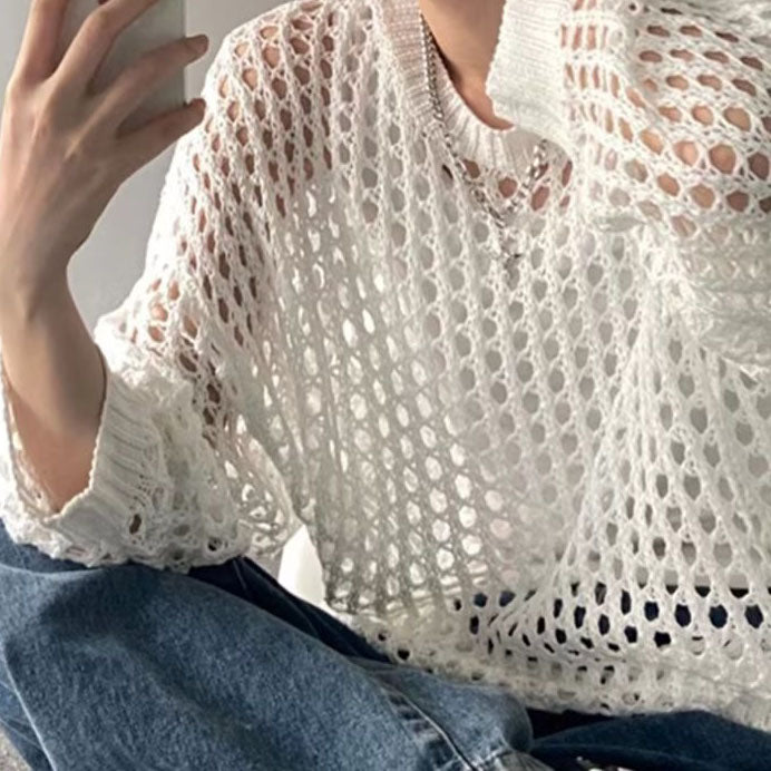 Open-Knit Long-Sleeve Top