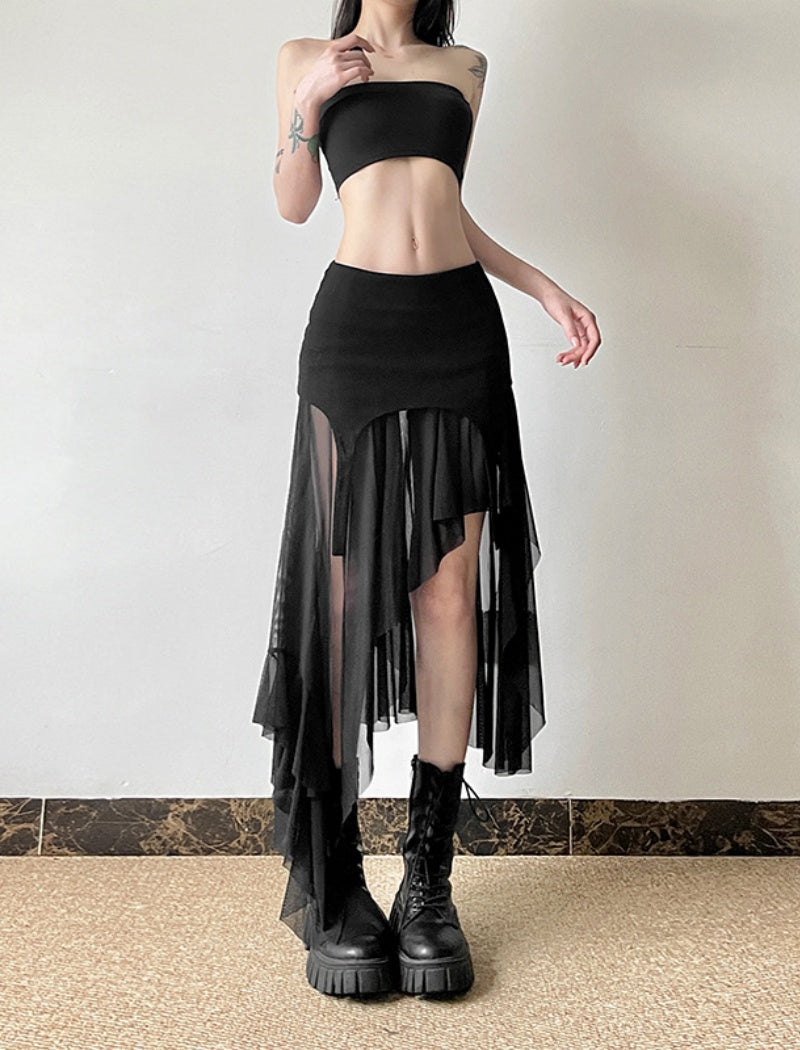 High-Waist Layered Sheer Skirt