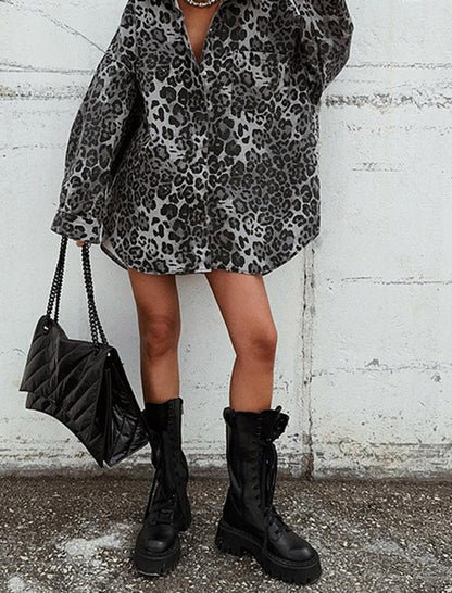 Oversized Leopard Print Button-Up Shirt
