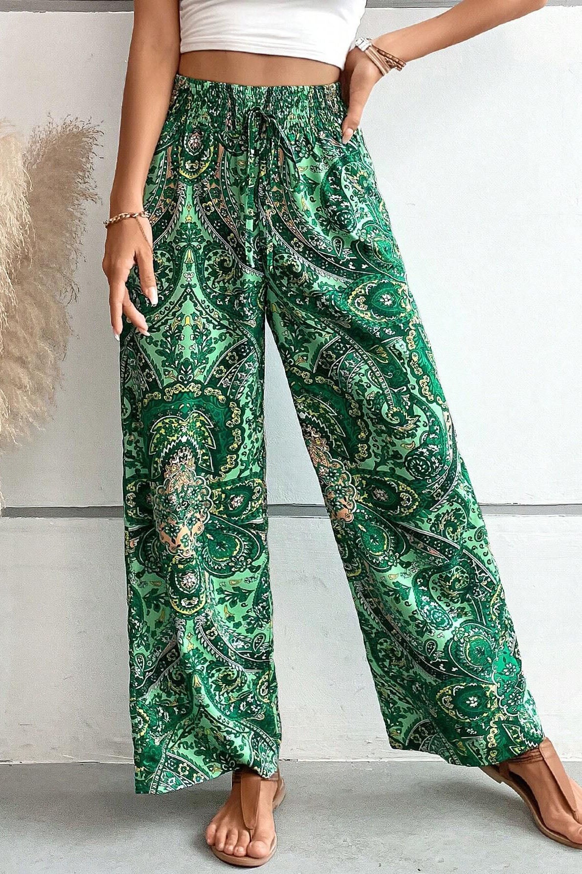 Paisley Print Wide-Leg Pants