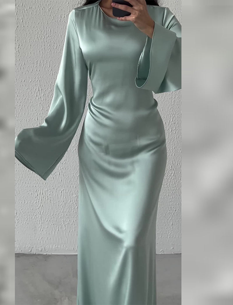 Bell-Sleeve Satin Maxi Dress