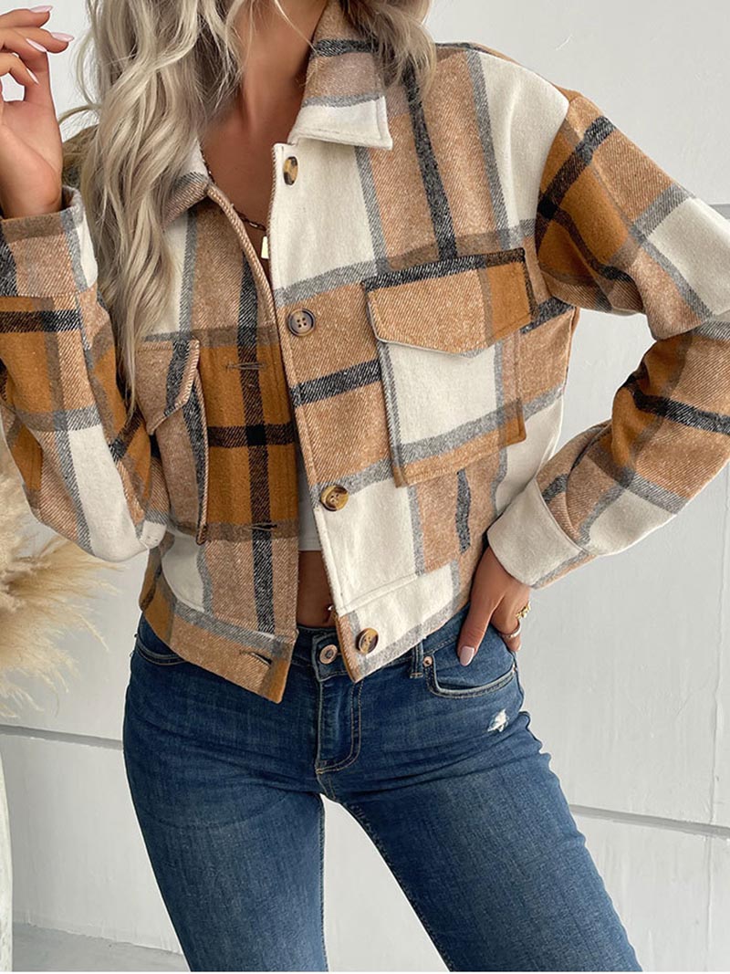 Plaid Button-Up Cropped Jacket