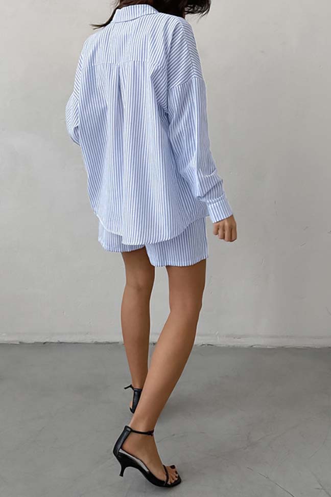 Striped Button-Up Shirt and Shorts Set