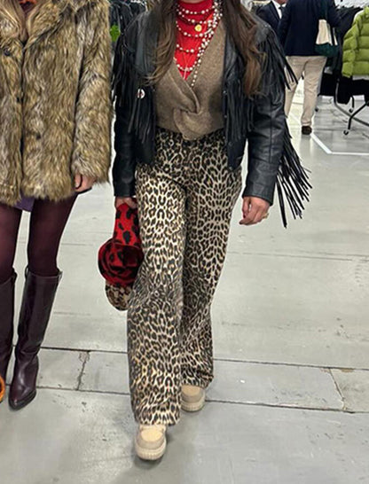 Leopard Print Wide Leg Pants