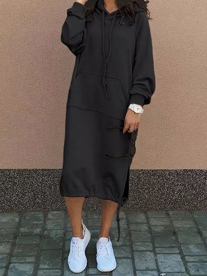 Drawstring Hoodie Midi Dress