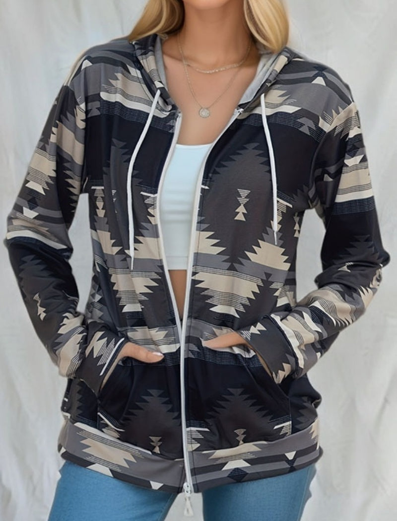 Graphic Printed Long Sleeve Zip-Up Hoodie