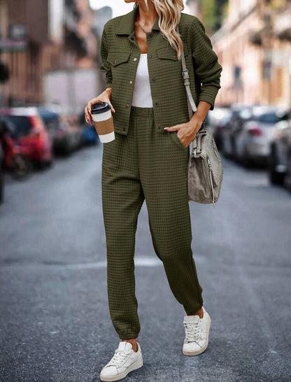 Waffle Textured Two-Piece Jogger Set