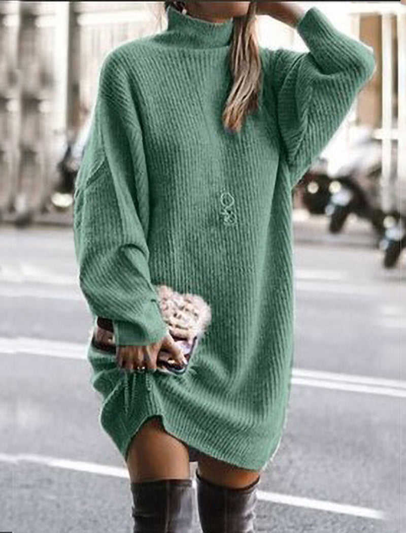 Oversized High-Neck Sweater Dress