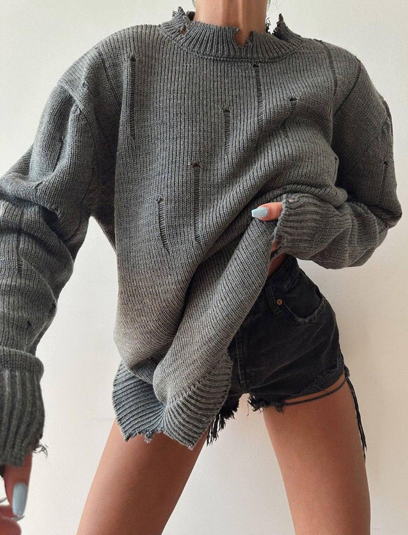 Distressed Knit Oversized Sweater