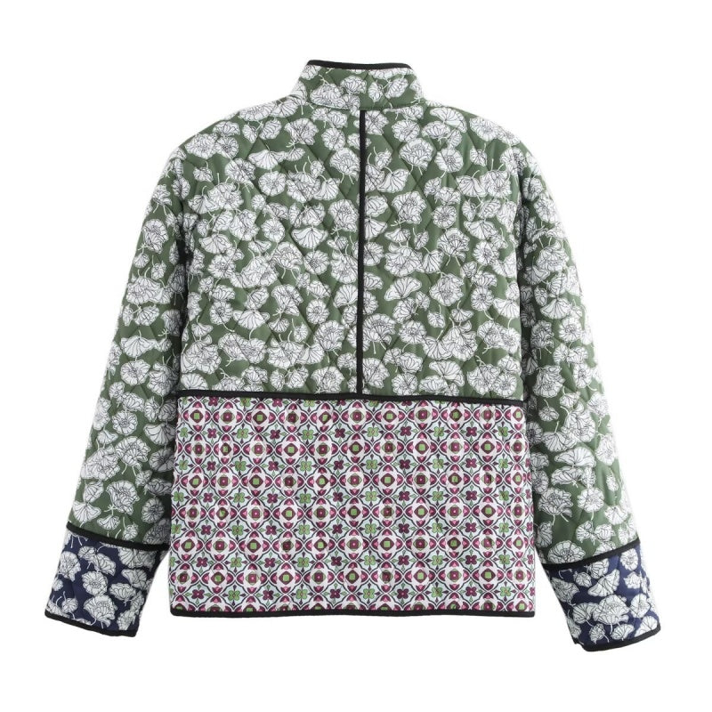 Quilted Floral Contrast Pocket Jacket