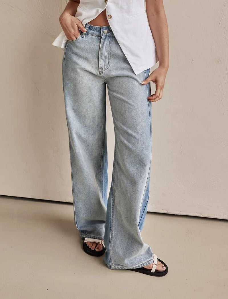 Washed Wide-Leg Denim Pants