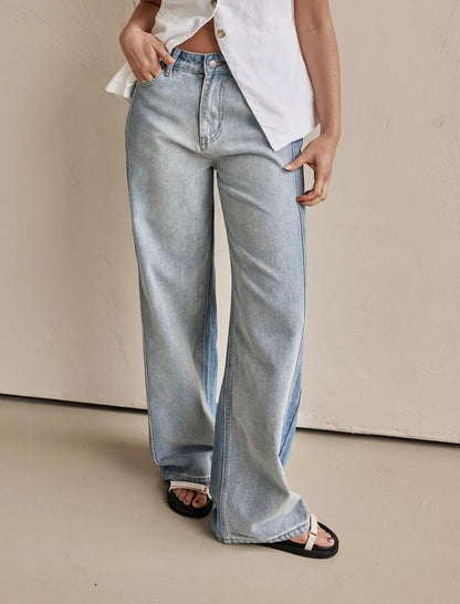 Washed Wide-Leg Denim Pants