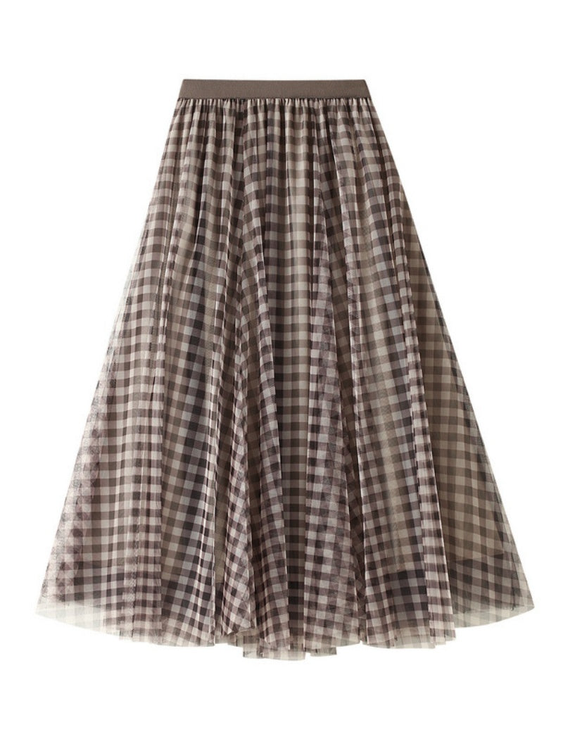 Gingham Tulle A-Line Maxi Skirt