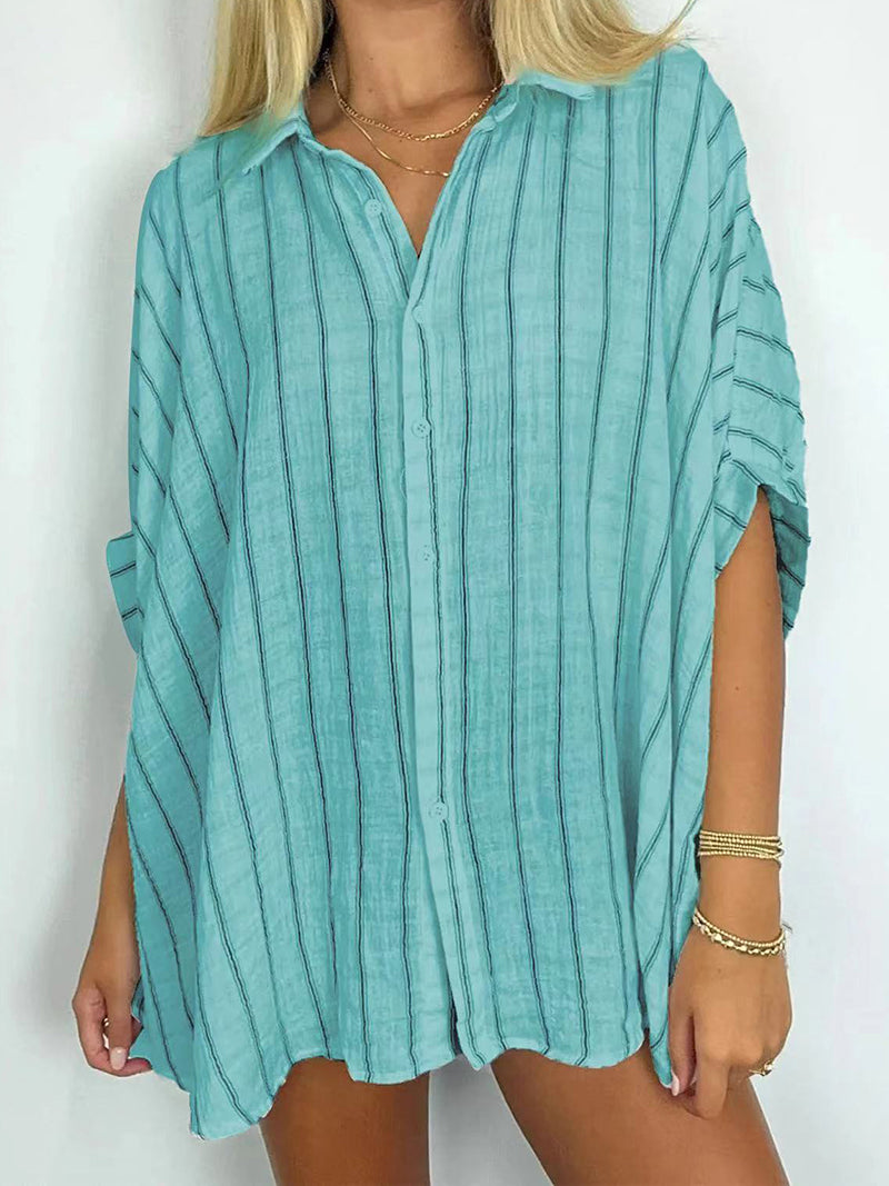 Oversized Striped Button-Up Shirt