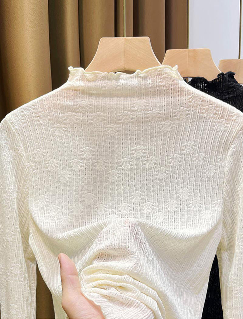 Sheer Ribbed Mock Neck Top