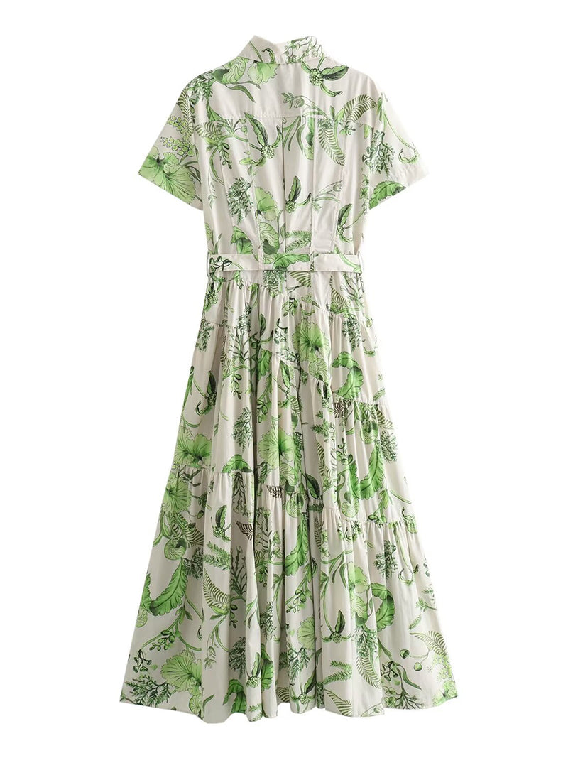 Botanical Print Tiered Maxi Dress