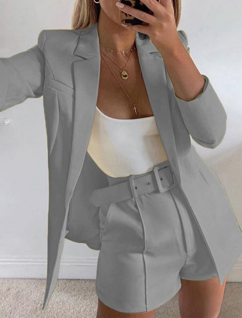 Belted Blazer and Shorts Set