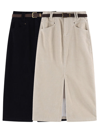 Corduroy High-Waist Midi Skirt