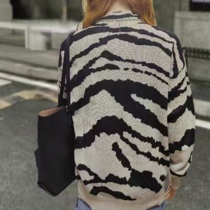 Oversized Zebra Print Knit Sweater