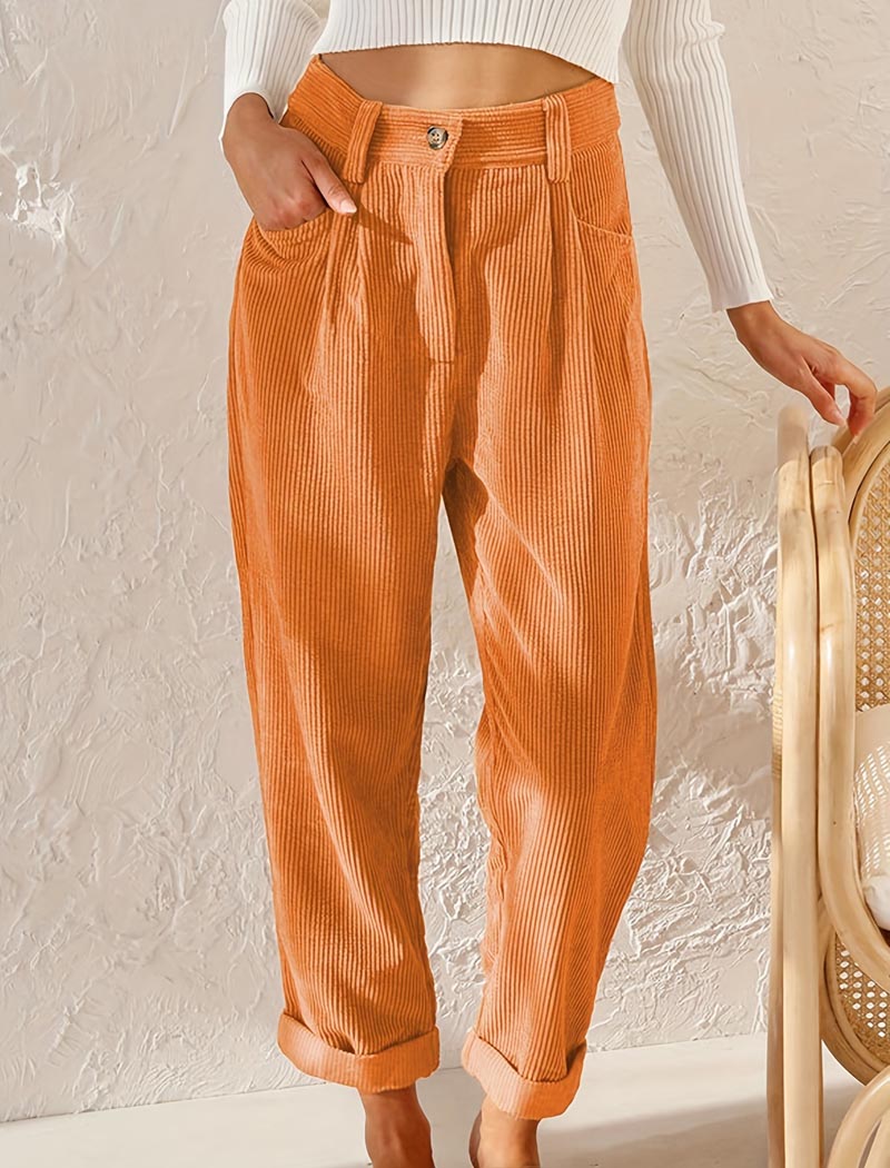 Corduroy High-Waist Tapered Pants
