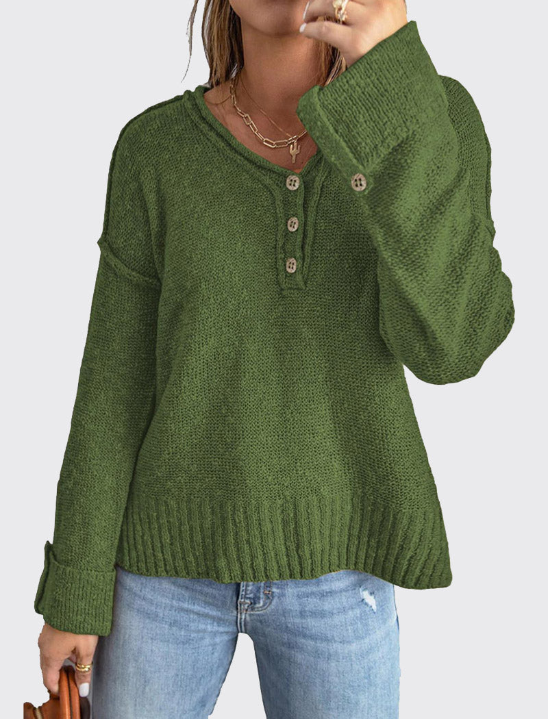 Casual Henley Knit Sweater