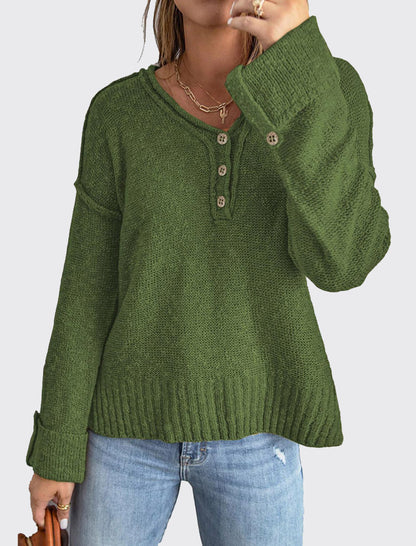 Casual Henley Knit Sweater